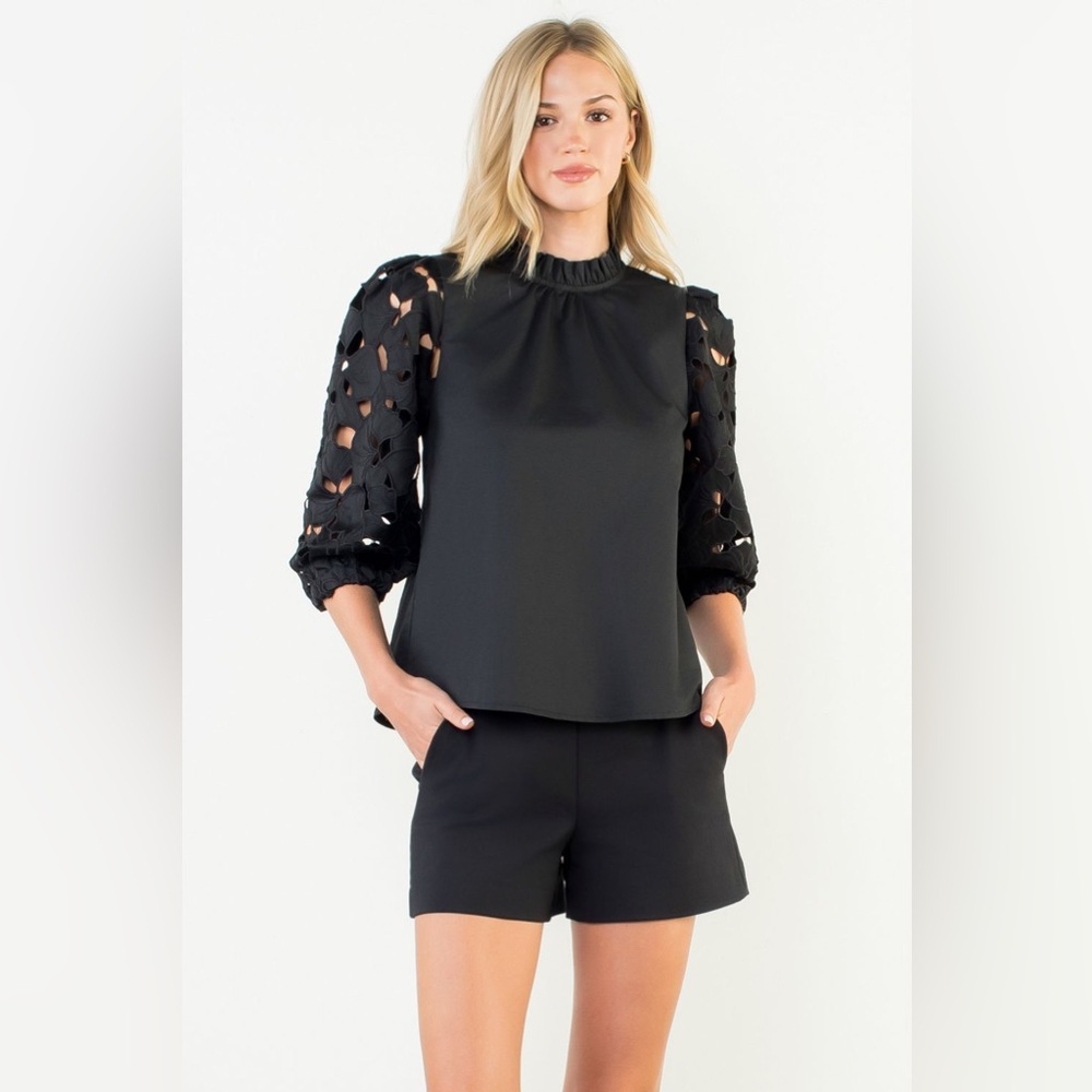 THML Black Blouse with Eyelet Sleeves